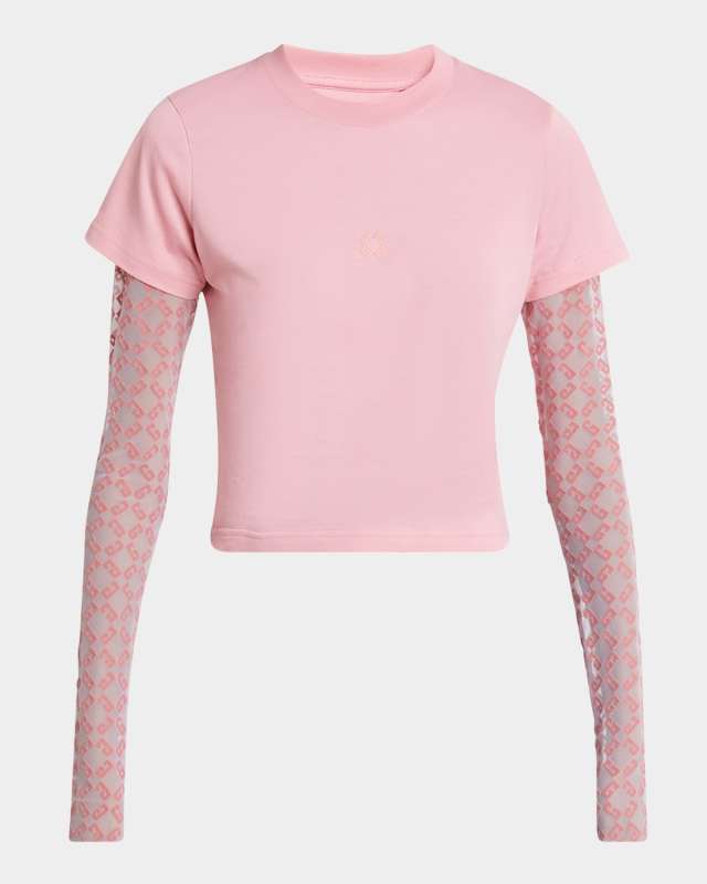 4G Tulle-Sleeve Crop T-Shirt